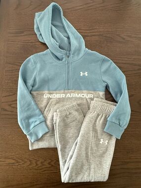 Under Armour Light Blue and Gray Kids Hoodie & Joggers Set Size 4T